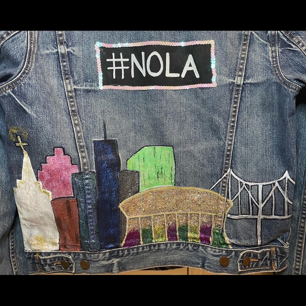 Hand painted repurposed denim jacket